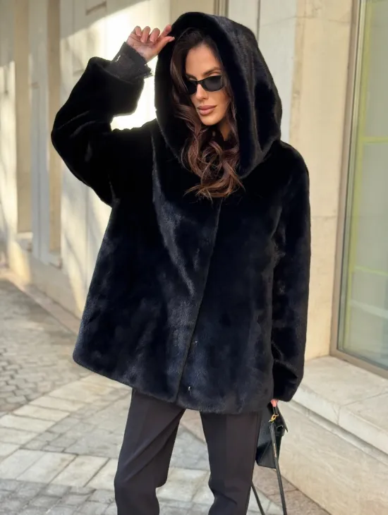Шуба куртка из норки - черная
