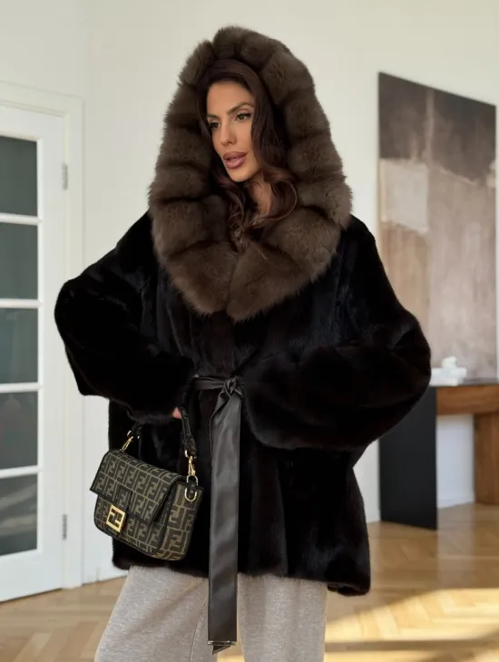 Коричневая норковая шуба