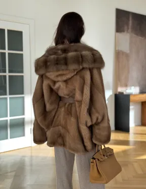 Шуба норковая бежевая с капюшоном