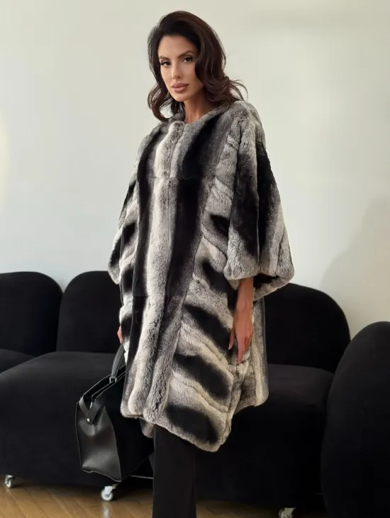 Шуба из кролика рекс - серая