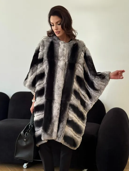 Шуба из кролика рекс - серая