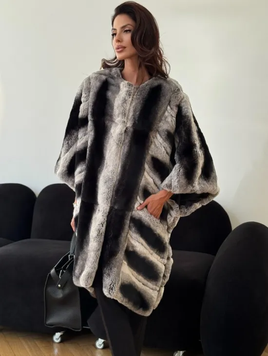 Шуба из кролика рекс - серая