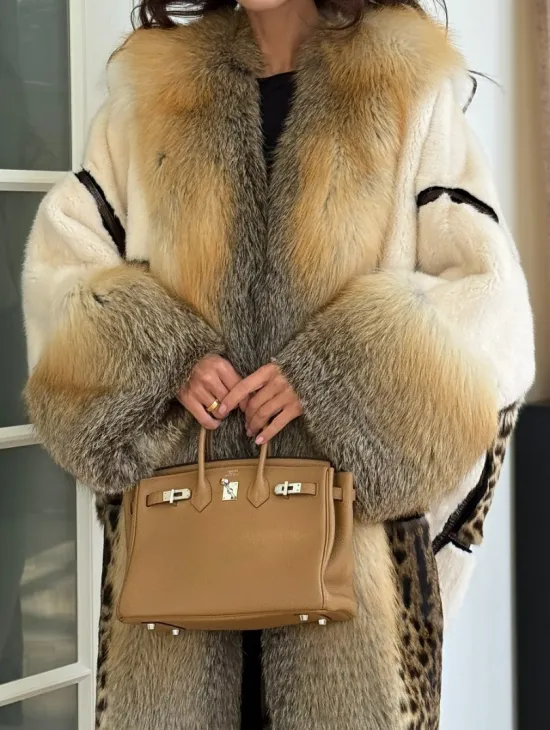 Комбинированная норковая шуба с мехом лисы - белый