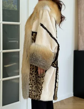 Комбинированная норковая шуба с мехом лисы - белый