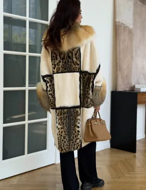 Комбинированная норковая шуба с мехом лисы - белый