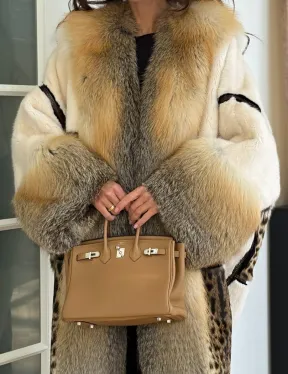 Комбинированная норковая шуба с мехом лисы - белый