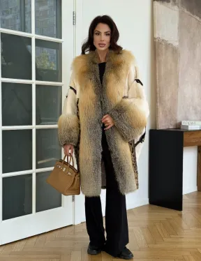 Комбинированная норковая шуба с мехом лисы - белый