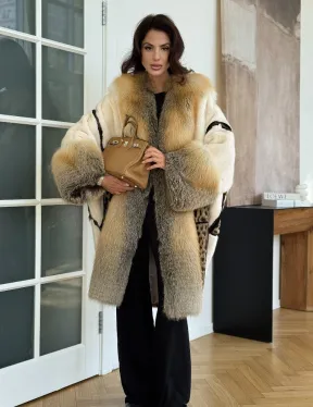 Комбинированная норковая шуба с мехом лисы - белый