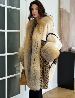 Комбинированная норковая шуба с мехом лисы - белый