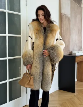 Комбинированная норковая шуба с мехом лисы - белый
