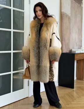 Комбинированная норковая шуба с мехом лисы - белый