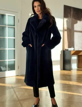 Норковая шуба темно-синего цвета