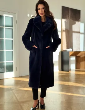 Норковая шуба темно-синего цвета