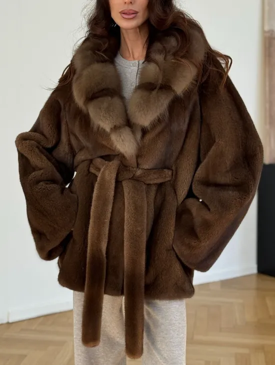 Норковый полушубок - цвет соболь