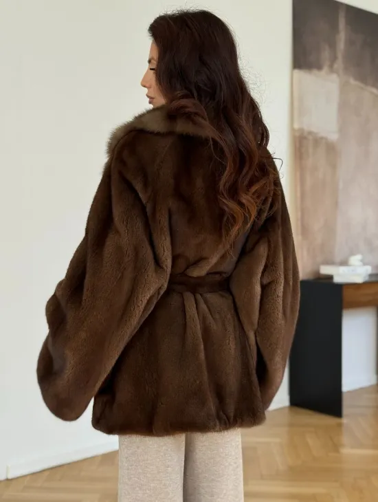 Норковый полушубок - цвет соболь