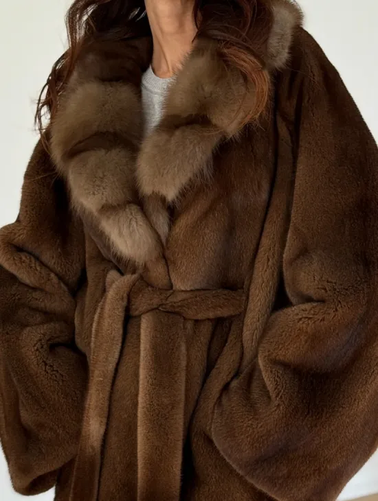 Норковый полушубок - цвет соболь