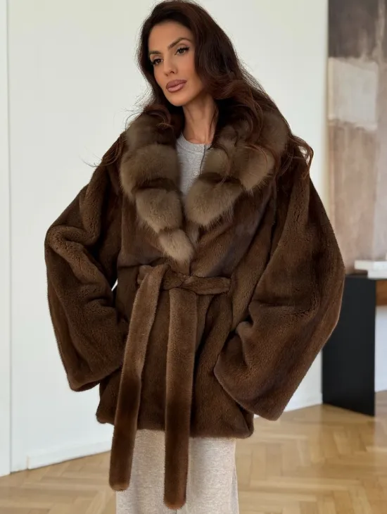 Норковый полушубок - цвет соболь