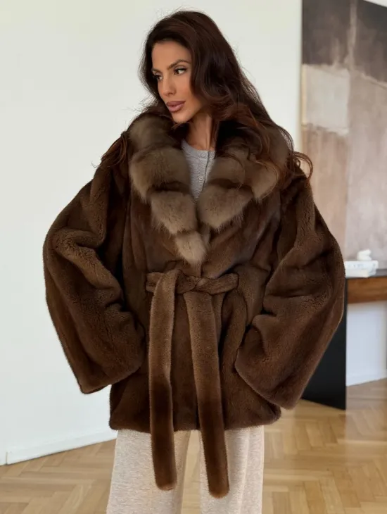 Норковый полушубок - цвет соболь