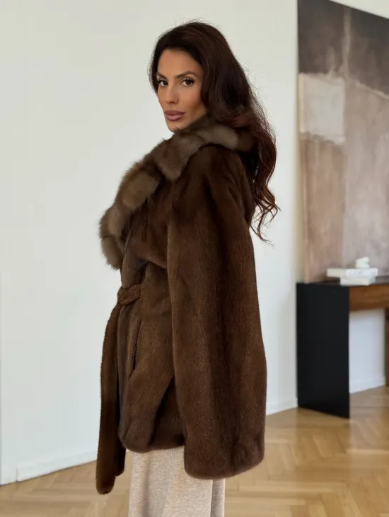 Норковый полушубок - цвет соболь