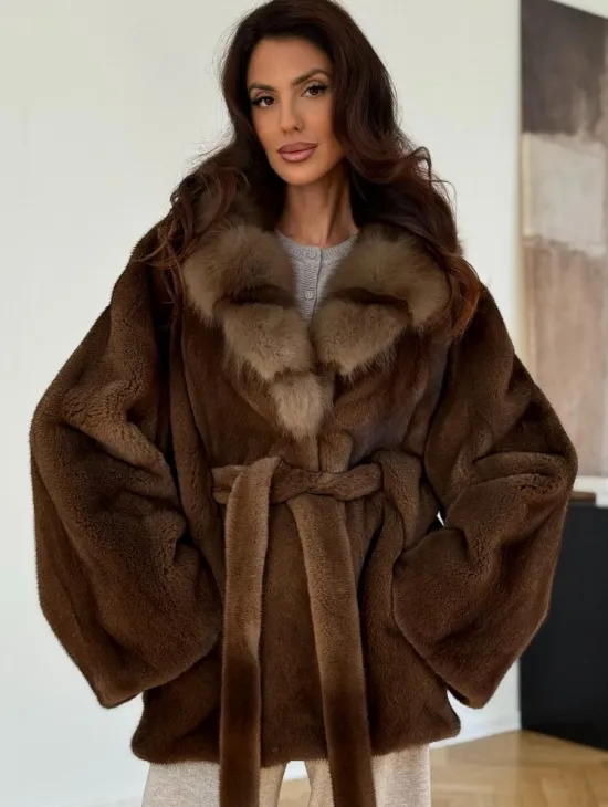 Норковый полушубок - цвет соболь