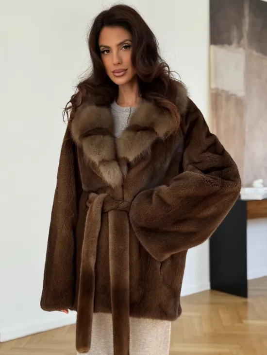 Норковый полушубок - цвет соболь