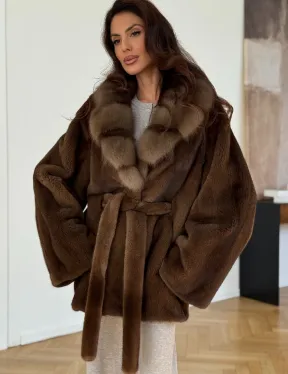 Норковый полушубок - цвет соболь