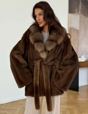 Норковый полушубок - цвет соболь