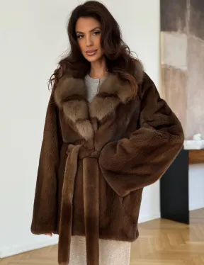 Норковый полушубок - цвет соболь