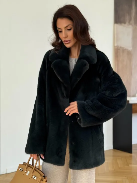 Шуба норковая темно-зеленая