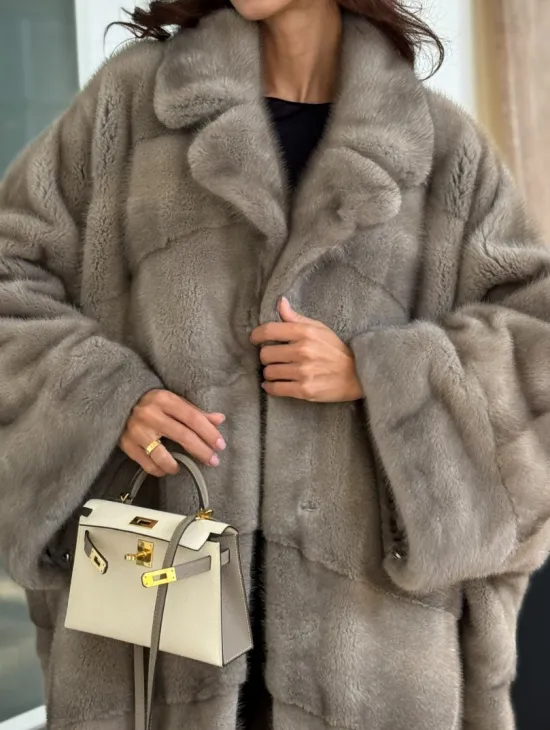 Серо-голубая норковая шуба