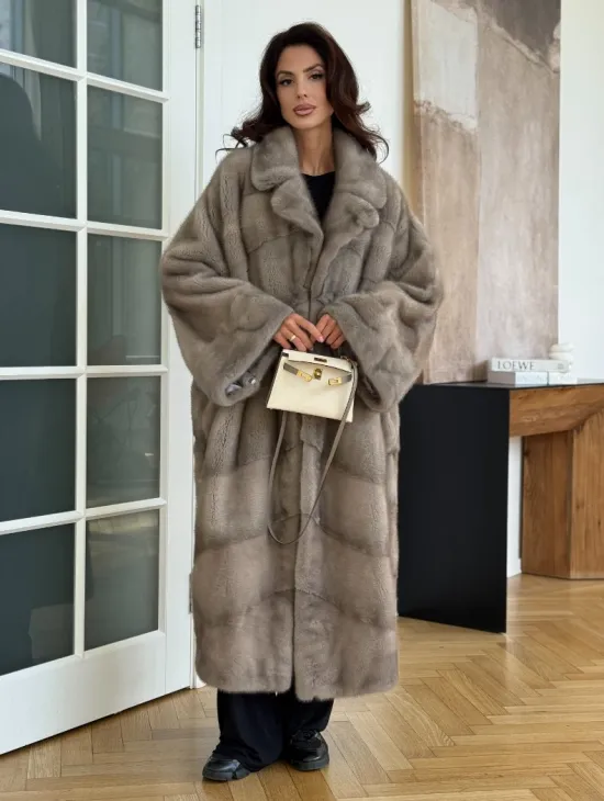 Серо-голубая норковая шуба