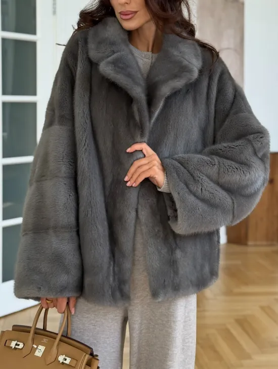 Норковая шуба цвет - серый графит