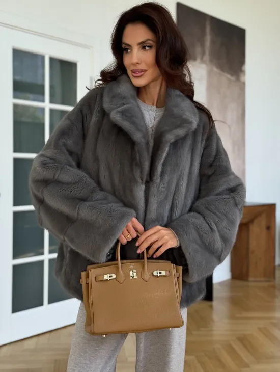 Норковая шуба цвет - серый графит