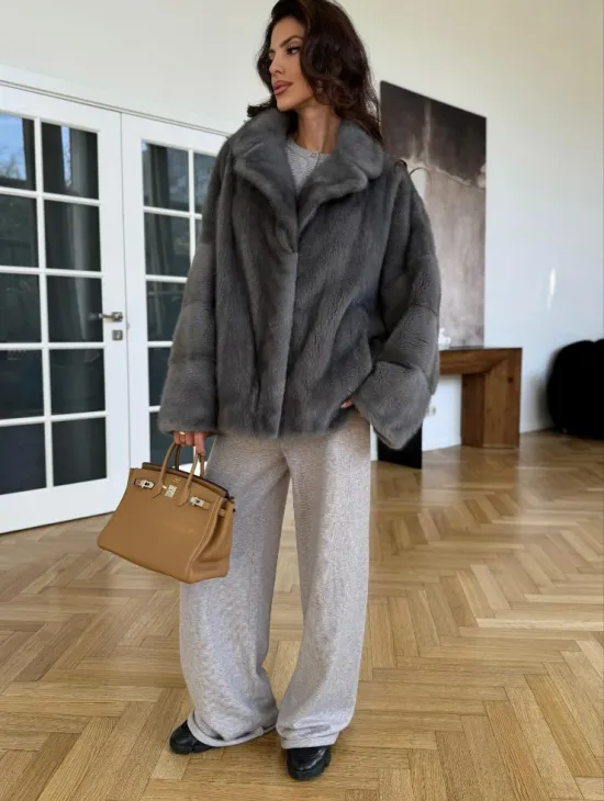 Норковая шуба цвет - серый графит