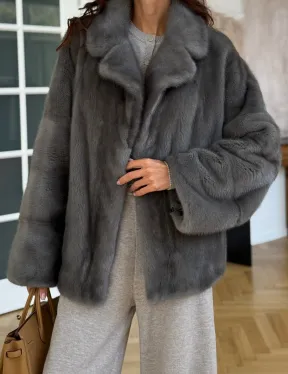 Норковая шуба цвет - серый графит