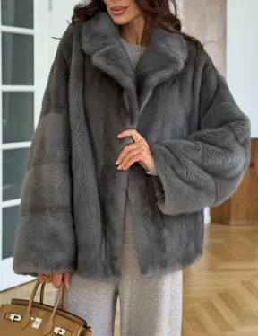 Норковая шуба цвет - серый графит