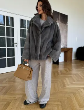 Норковая шуба цвет - серый графит