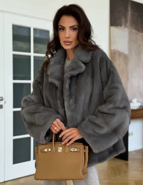 Норковая шуба цвет - серый графит