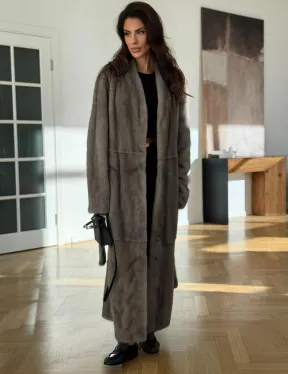 Норковая шуба серая длинная SILVER PREMIUM