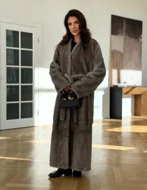 Норковая шуба серая длинная SILVER PREMIUM