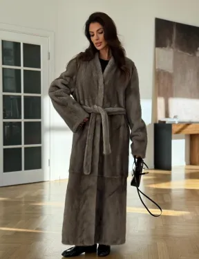 Норковая шуба серая длинная SILVER PREMIUM