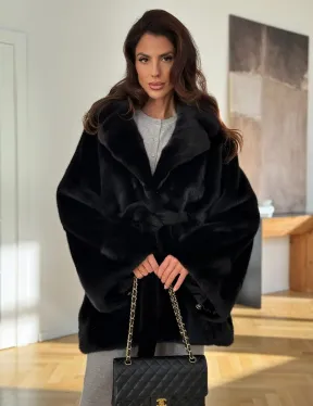 Шуба кимоно из норки - черная