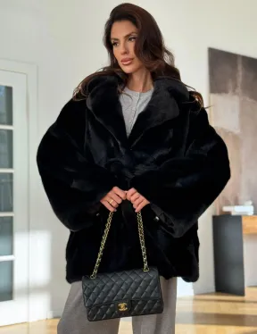 Шуба кимоно из норки - черная