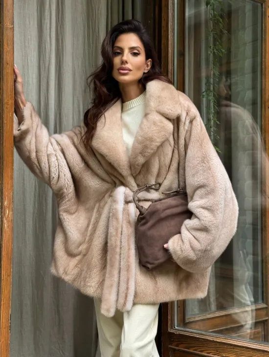 Натуральная норковая шуба - пастель