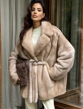 Натуральная норковая шуба - пастель