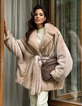 Натуральная норковая шуба - пастель