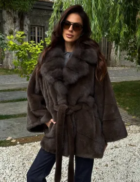 Шуба автоледи норковая - цвет коричневый