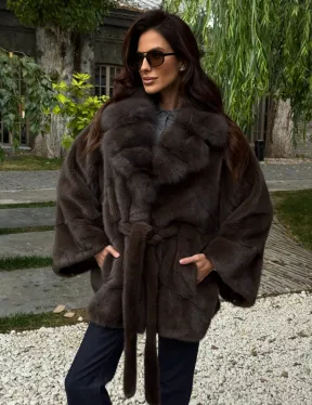 Шуба автоледи норковая - цвет коричневый