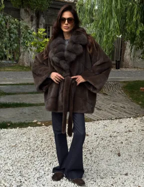 Шуба автоледи норковая - цвет коричневый