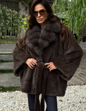 Шуба автоледи норковая - цвет коричневый